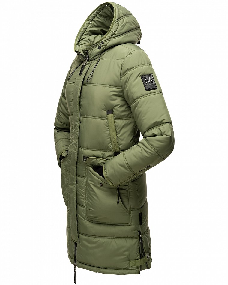 Marikoo Chaskaa Damen Winter Steppmantel Parka mit Kapuze & Kunstfell Olive Gr. 38 - M