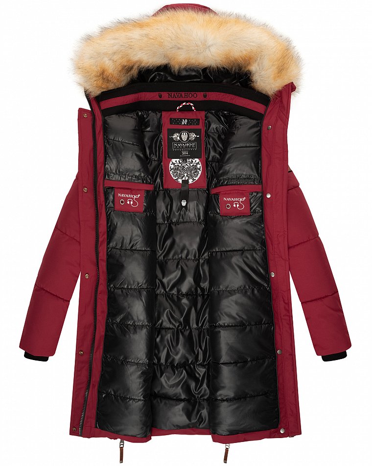 Navahoo Halina Damen Winter Steppmantel Parka mit Kunstfell Bordeaux Gr. 36 - S