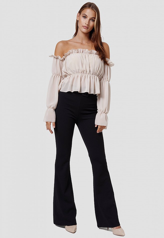 Damen Süßes Sommer schulterfreies Top im bauchfreien Carmen Look Beige RS20