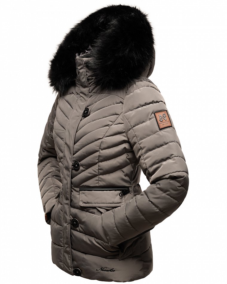 Navahoo Wisteriaa Damen Winter Steppjacke mit Kunstfell Grau Gr. 34 - XS