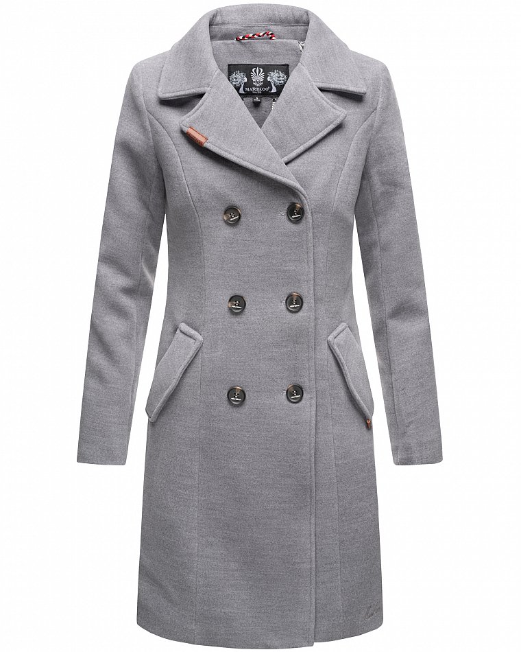 Marikoo Nanakoo Damen eleganter Wintermantel Trenchcoat Hell Grau Gr. 36 - S