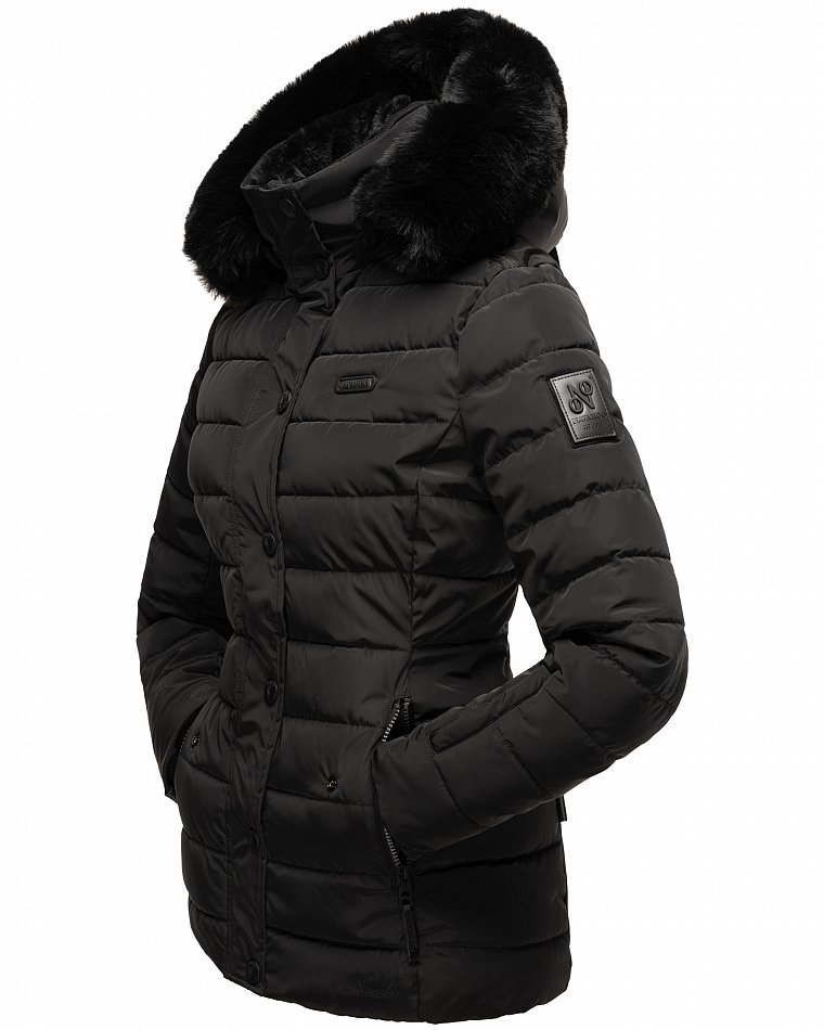 Navahoo Milianaa Damen Winter Steppjacke gefüttert Kapuze mit Kunstfell Schwarz Gr. 34 - XS