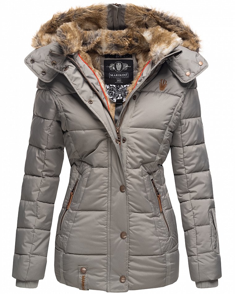 Marikoo Nekoo Damen Winterjacke Steppjacke Warm Gefütterte Grau Gr. 38 - M