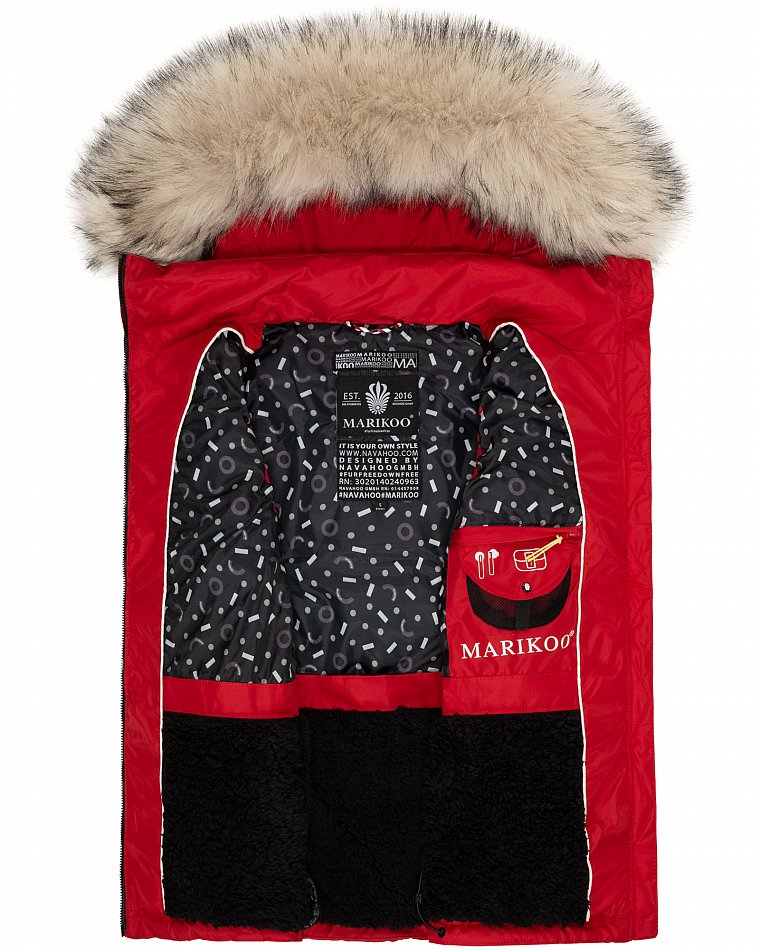 Marikoo Eisflöckchen Damen Winter Steppweste mit Kunstfell Rot Gr. 38 - M