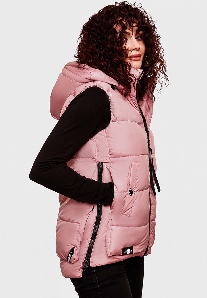 Marikoo Zarinaa Damen Übergangsweste Steppweste mit Kapuze Rose Gr. 34 - XS