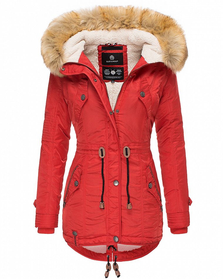 Navahoo La Viva Winterjacke Parka mit Teddyfell & Kapuze Rot Gr. 36 - S