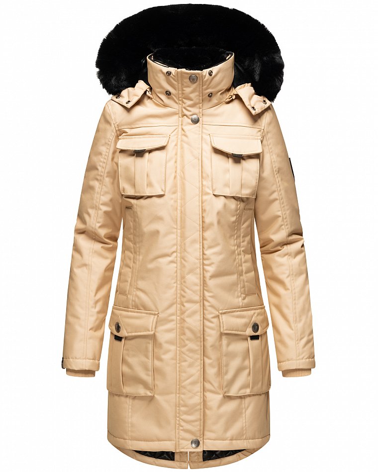 Navahoo Winterparka Wintermantel mit Kapuze & Kunstfell Tiniis Beige Gr. 38 - M