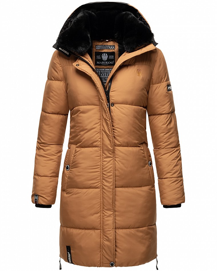 Marikoo Streliziaa Damen Wintermantel Parka mit Kapuze & Kunstfell Camel Gr. 34 - XS