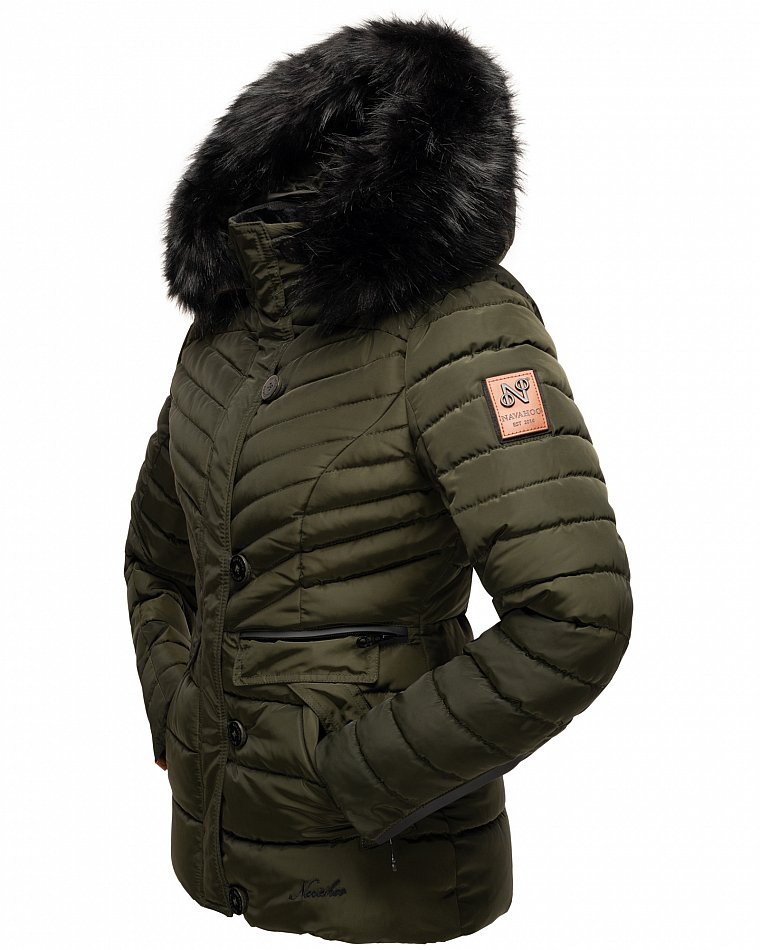 Navahoo Wisteriaa Damen Winter Steppjacke mit Kunstfell Olive Gr. 38 - M