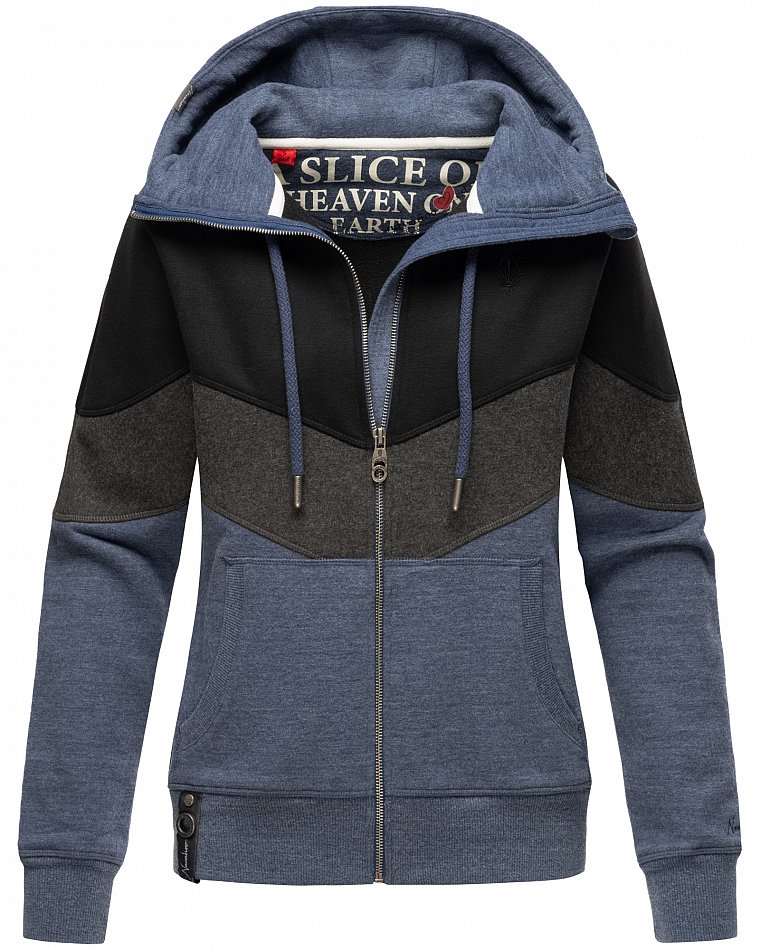 Navahoo Honigperle Blocking Color Sweatjacke Hoodie Dusty Blau Melange Gr. 38 - M