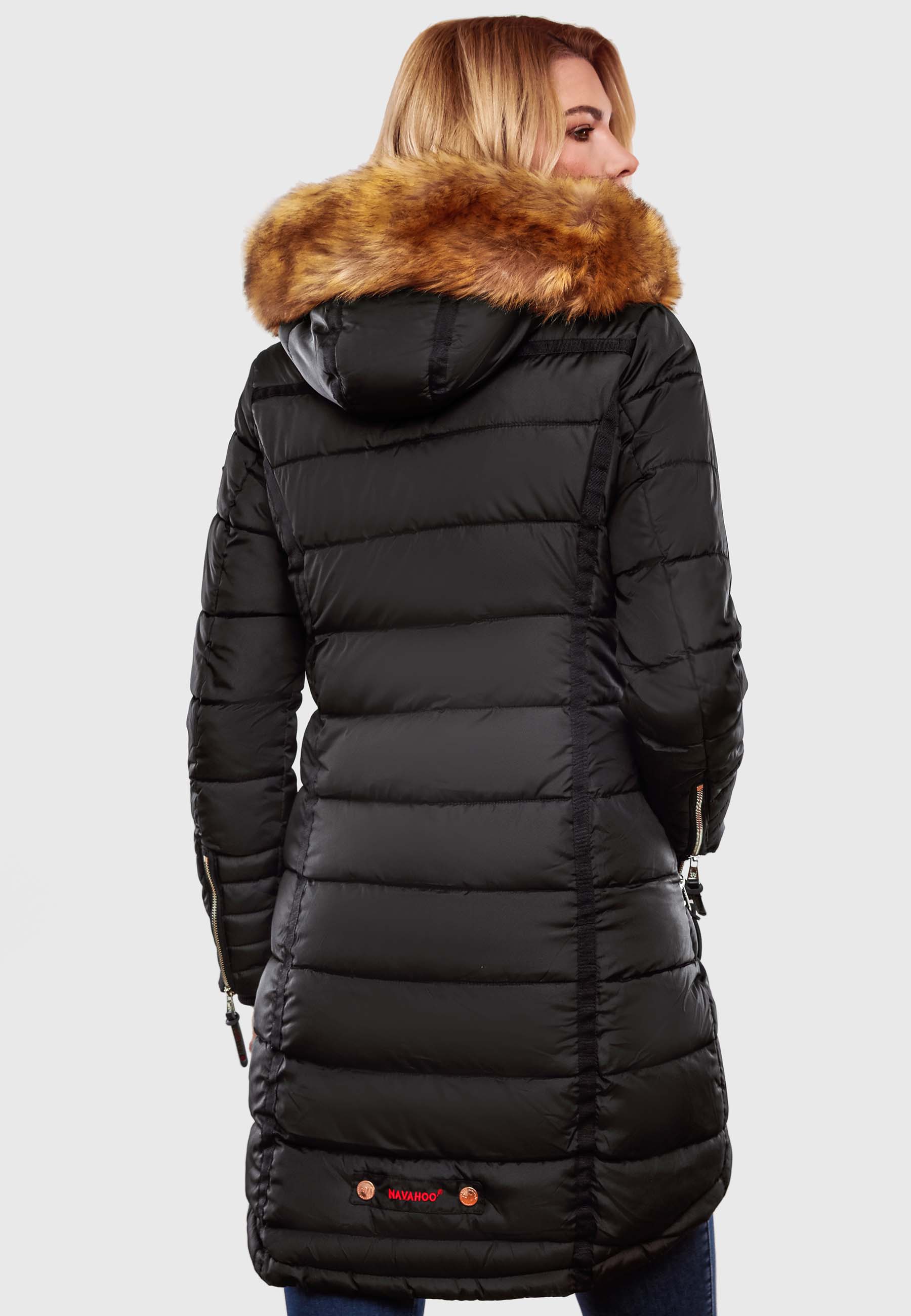 Navahoo Papaya Winter Mantel Steppjacke Gefüttert Mit Kapuze Schwarz Gr. 38 - M