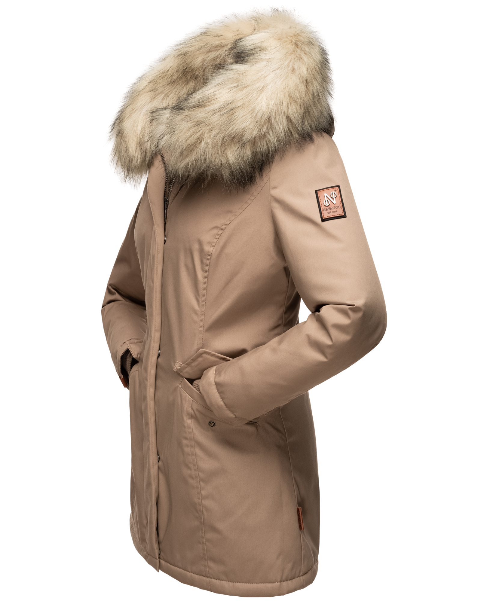 Navahoo Cristal Winterjacke Winterparka mit Kapuze & Kunstfell Taupe Gr. 38 - M