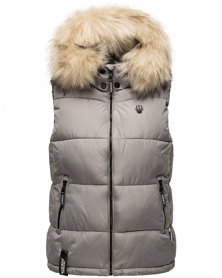 Marikoo Eisflöckchen Damen Winter Steppweste mit Kunstfell Grau Gr. 34 - XS