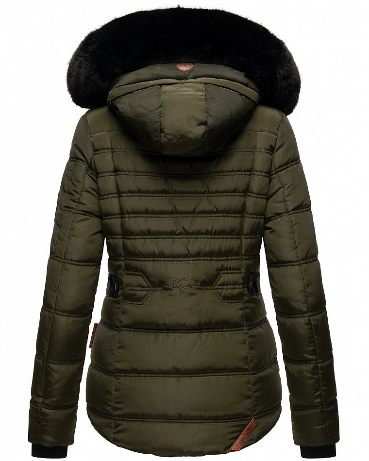 Navahoo Melikaa Damen Winterjacke Steppjacke mit Kunstfellkragen Olive Gr. 42 - XL