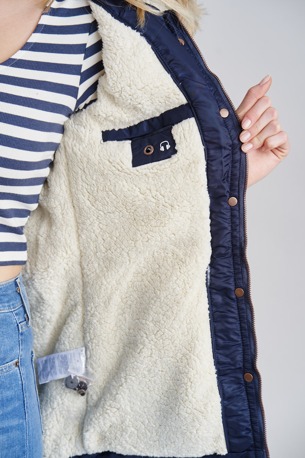 Navahoo La Viva Winterjacke Parka mit Teddyfell & Kapuze Blau Gr. 38 - M