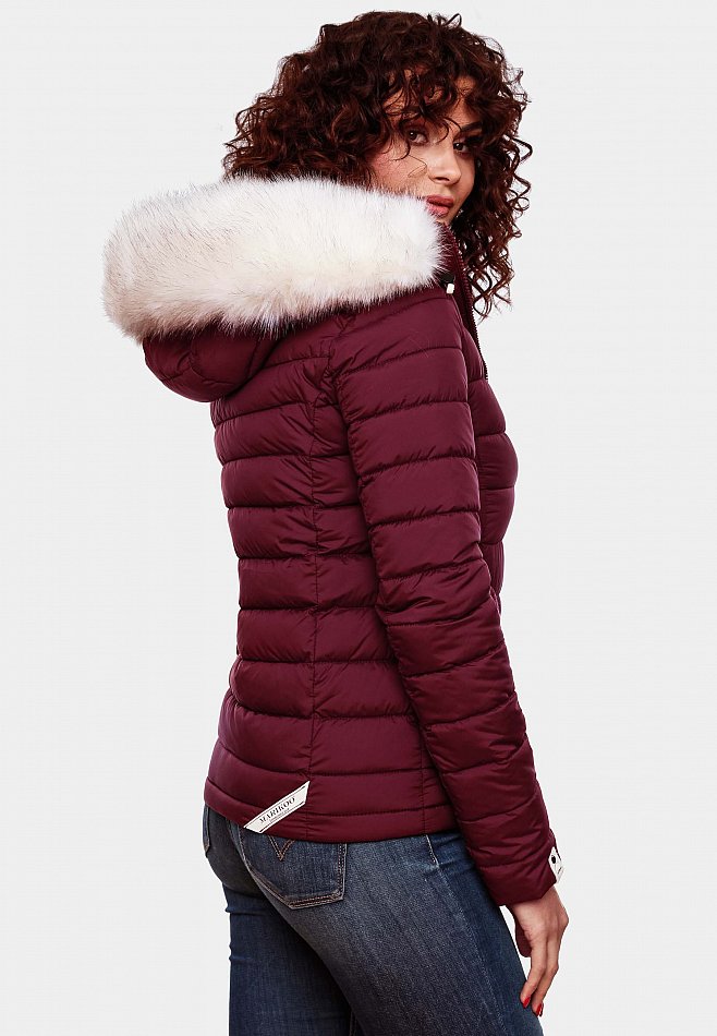 Marikoo Nasriin Damen Übergangsjacke Steppjacke mit Kunstfell Wine Gr. 36 - S