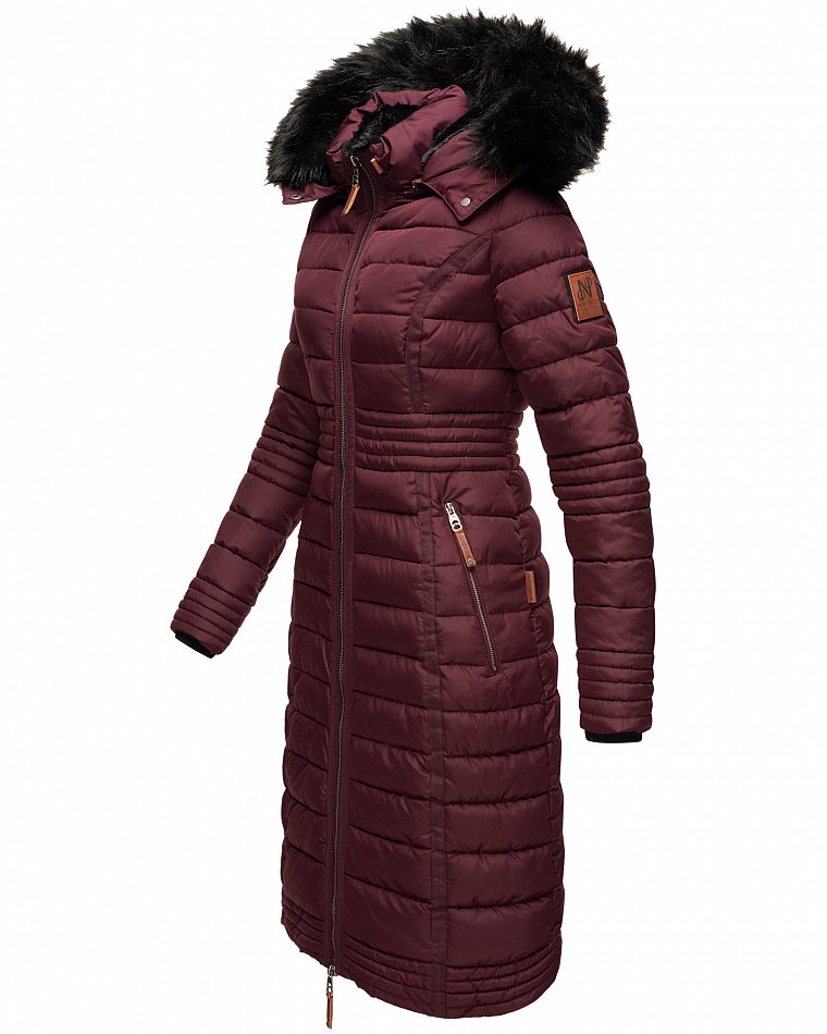 Navahoo Umay Damen Steppmantel Winterjacke mit Fellkragen Wine Gr. 34 - XS