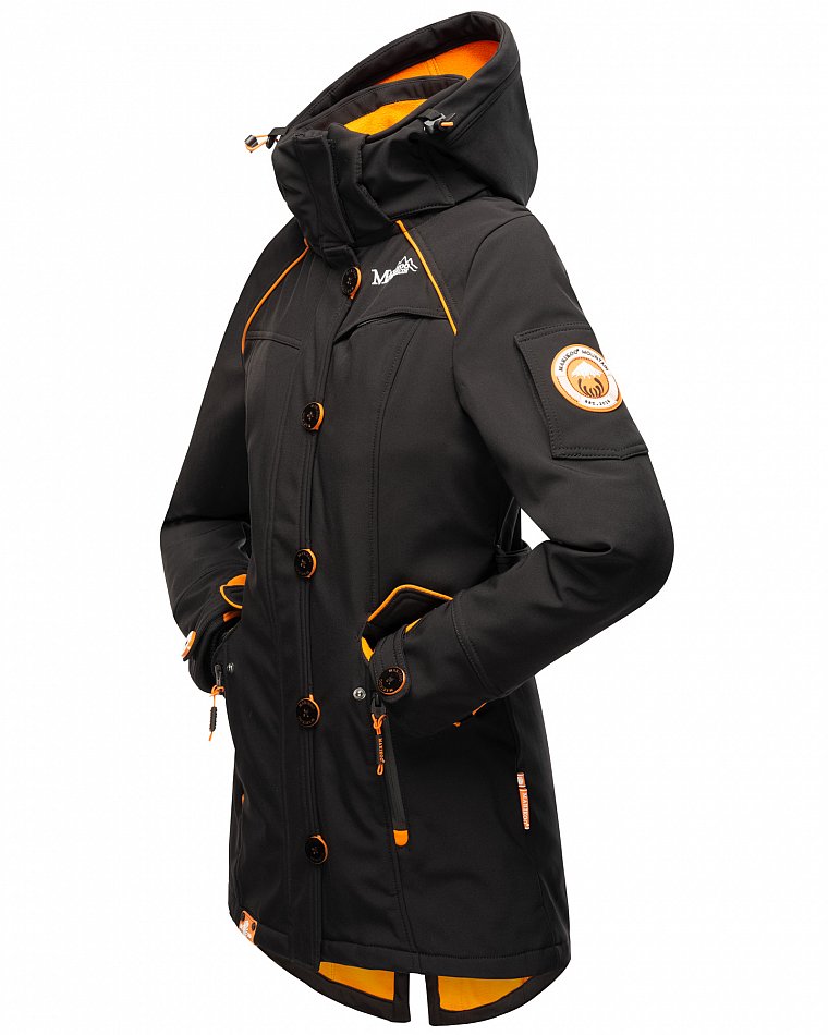 Marikoo Elegante Damen Übergangs Softshell Jacke mit Kapuze Soulinaa Schwarz Gr. 40 - L