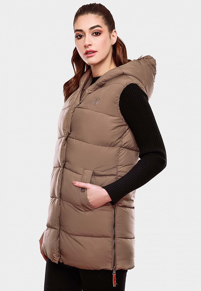 Navahoo Madilynaa Damen Winter Steppweste mit Kapuze Taupe Gr. 34 - XS Navahoo Madilynaa Damen Winter Steppweste mit Kapuze Taupe Gr. 34 - XS