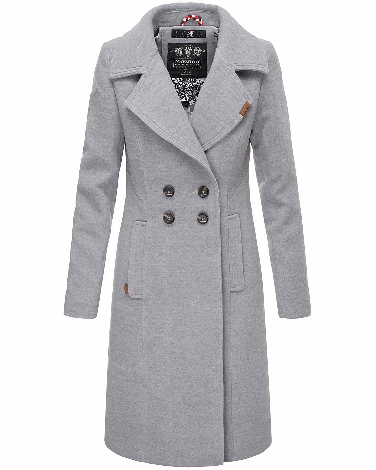 Navahoo Wooly Eleganter Damen Wintermantel Business Trenchcoat mit Reverskragen Hell Grau Gr. 46 - XXXL