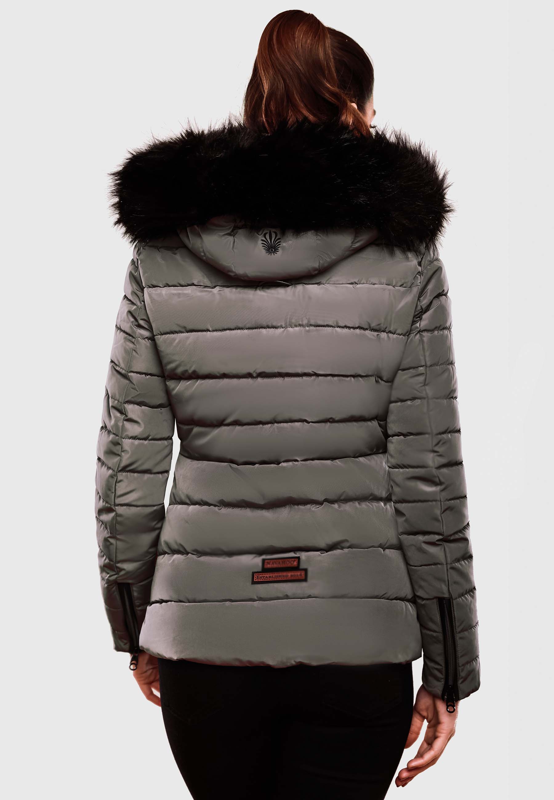 Navahoo Wisteriaa Damen Winter Steppjacke mit Kunstfell Grau Gr. 34 - XS