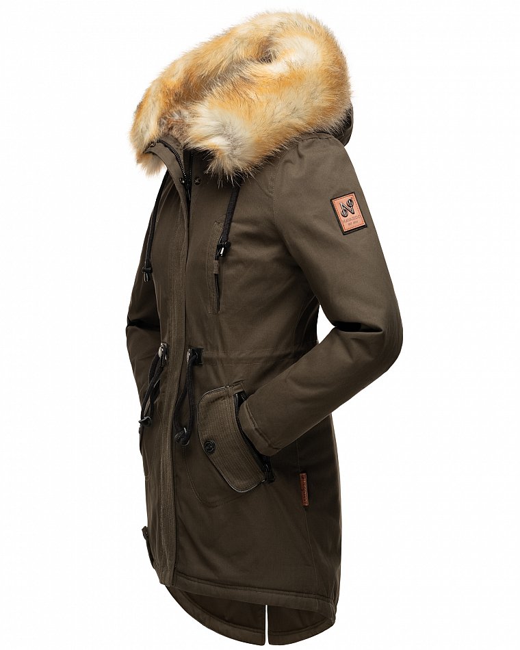 Navahoo Bombii Damen Wintermantel Parka mit Kunstfell & Kapuze Anthrazit Gr. 38- M