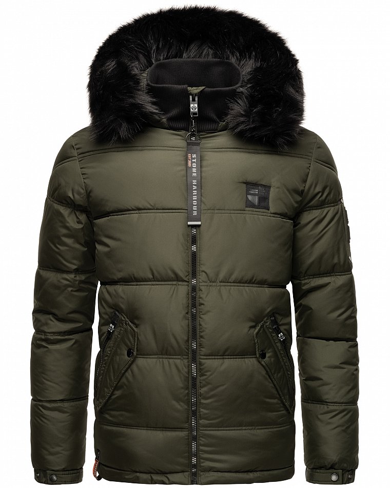 Stone Harbour Zarlaan Herren Parka Winterjacke mit Kapuze & Kunstfell Olive Gr. 48 - M