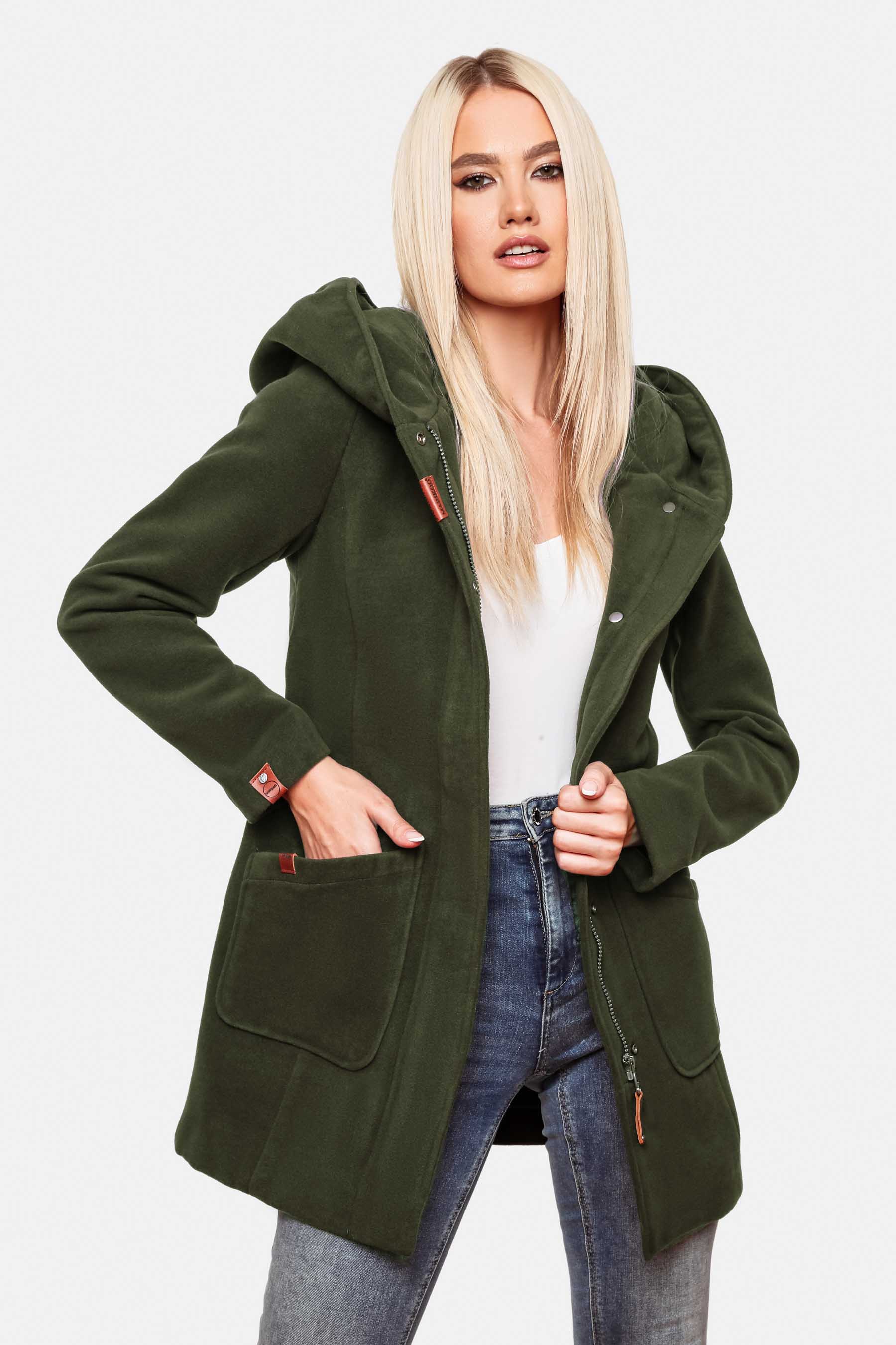 Marikoo Maikoo Damen Wintermantel Trenchcoat mit Kapuze Forest Green Gr. 34 - XS Marikoo Maikoo Damen Wintermantel Trenchcoat mit Kapuze Forest Green Gr. 34 - XS