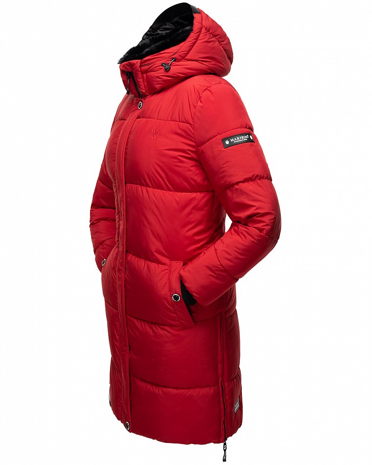 Marikoo Streliziaa Damen Wintermantel Parka mit Kapuze & Kunstfell Rot Gr. 34 - XS
