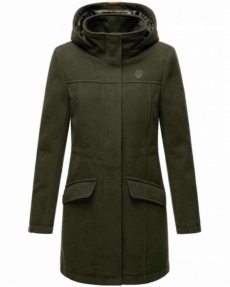 Marikoo Leilaniaa Damen Trenchcoat Winter Mantel mit Kapuze Wald Grün Gr. 36 - S