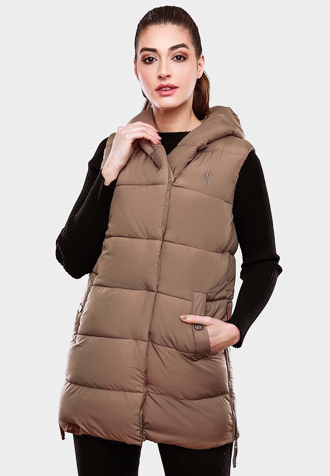 Navahoo Madilynaa Damen Winter Steppweste mit Kapuze Taupe Gr. 36 - S Navahoo Madilynaa Damen Winter Steppweste mit Kapuze Taupe Gr. 36 - S