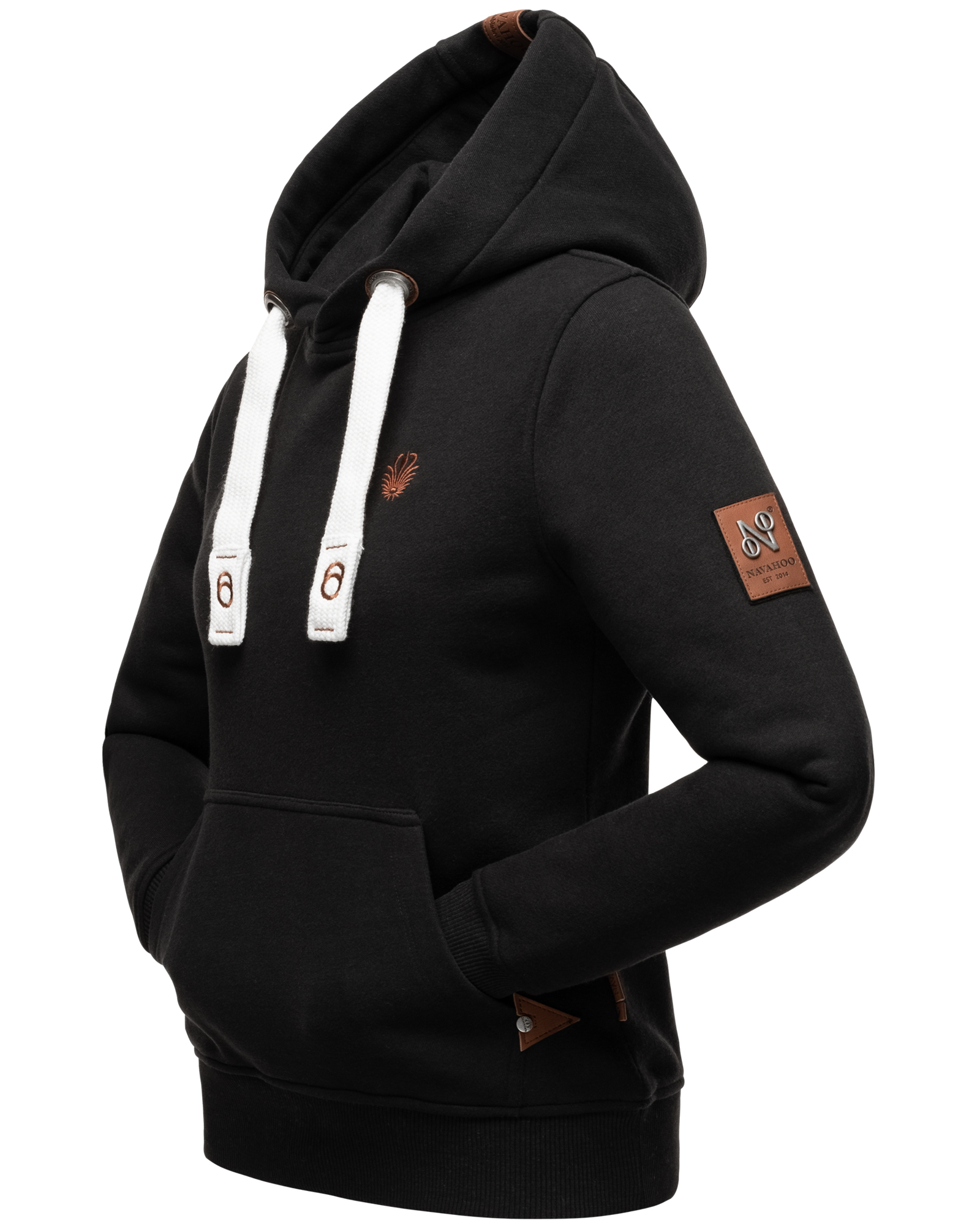 Navahoo Kapuzensweatshirt Hoodie mit Kapuze & breiten Tunnelzugkordeln Damlaa Schwarz Gr. 40 - L