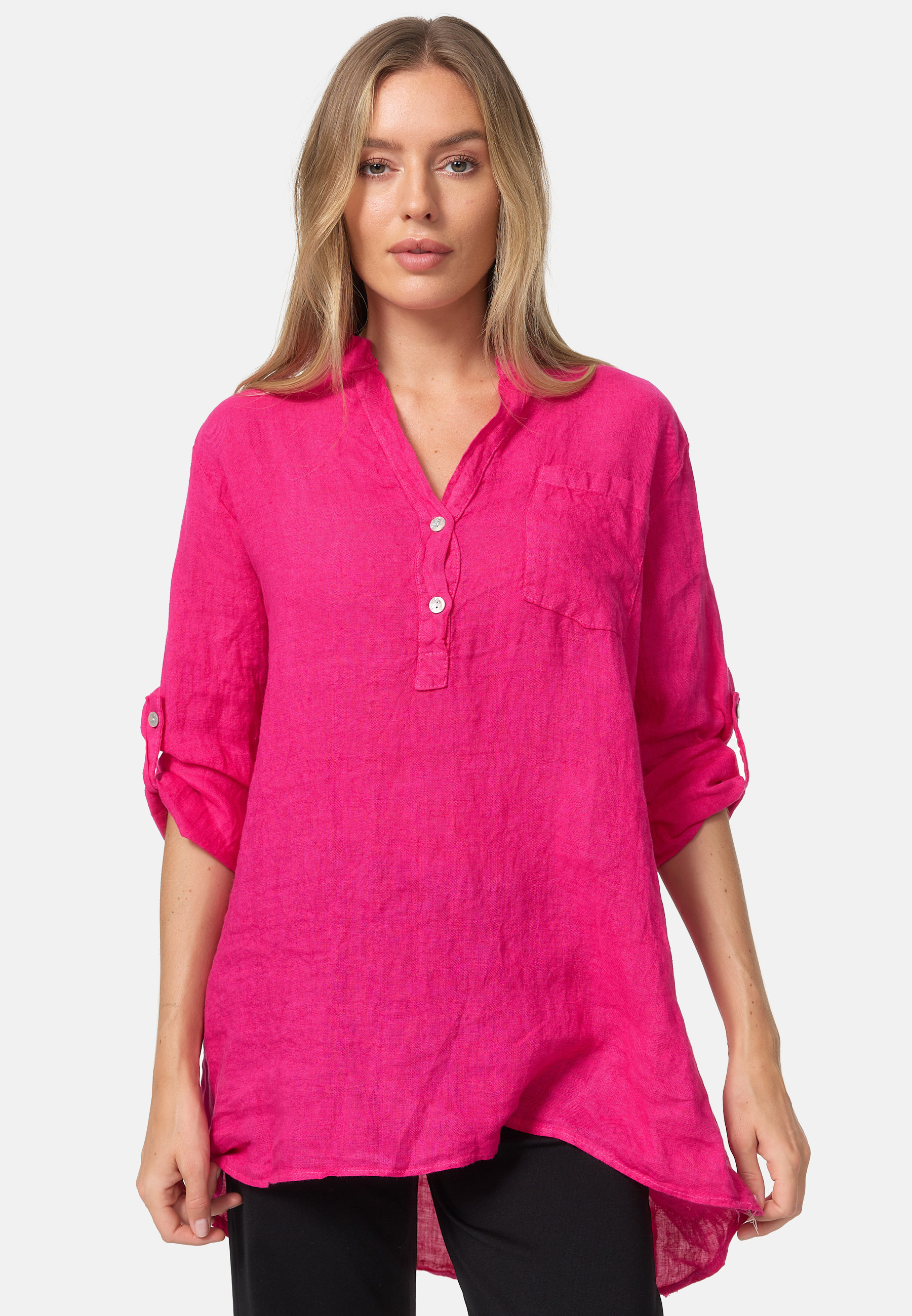 PM SELECTED Damen Leinen Tunika mit Tasche PM38 2070 2069 Pink