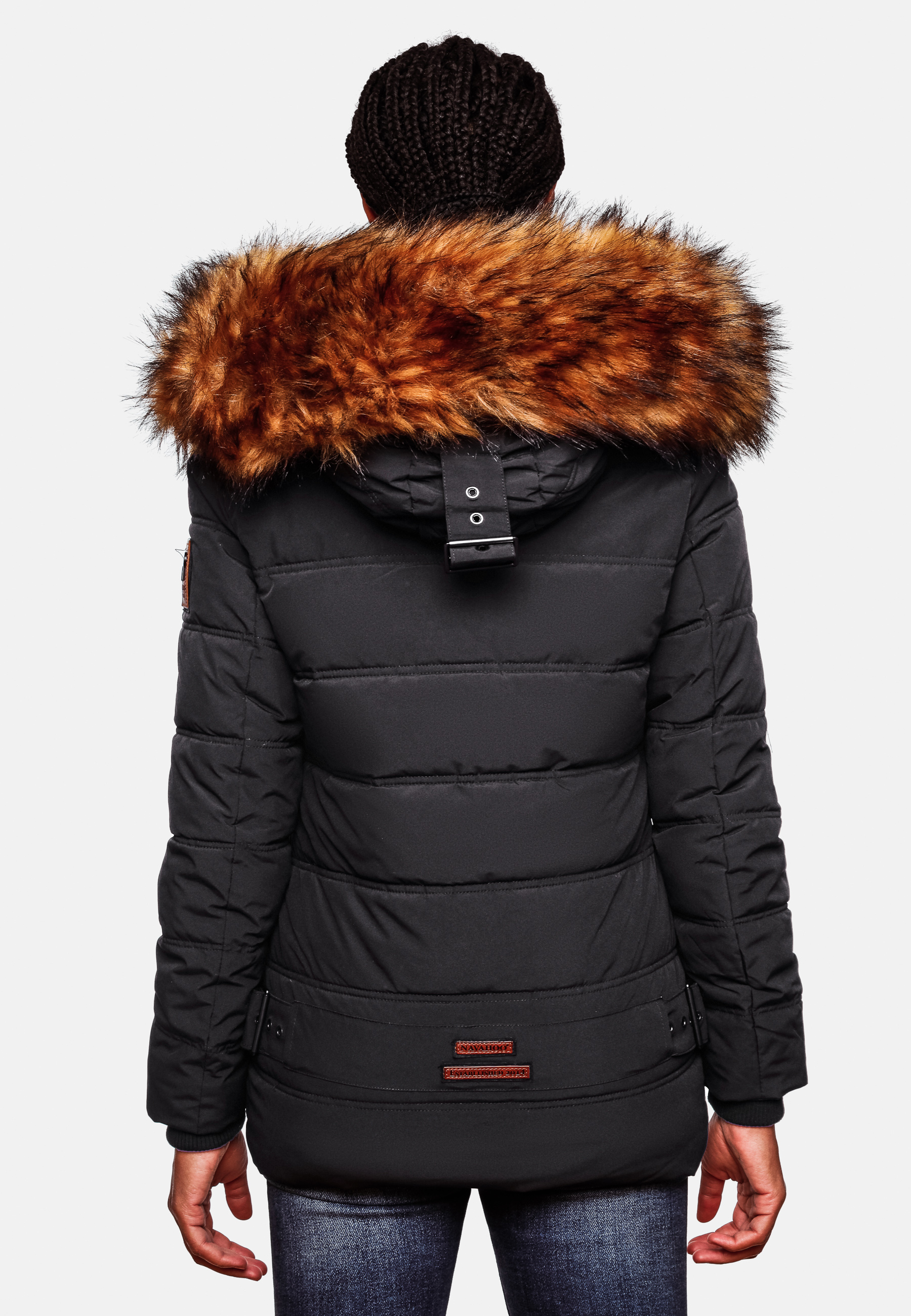 Navahoo Zoja Damen Winterjacke Steppjacke mit abnehmbarem Kunstfell Schwarz 44 - XXL