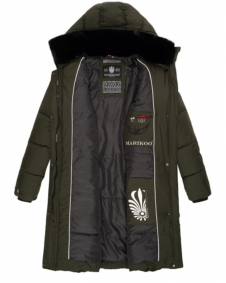 Marikoo Damen Winter Steppmantel Kunstfell Streliziaa Olive