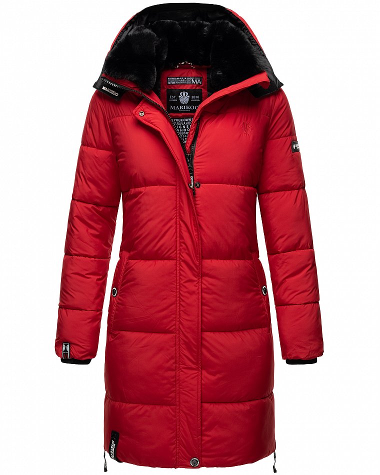 Marikoo Streliziaa Damen Wintermantel Parka mit Kapuze & Kunstfell Rot Gr. 34 - XS