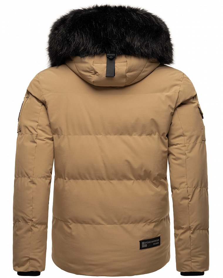 Stone Harbour Halvaar Herren Winterjacke gesteppt Braun mit Schwarzem Kunstfell Gr. 48 - M