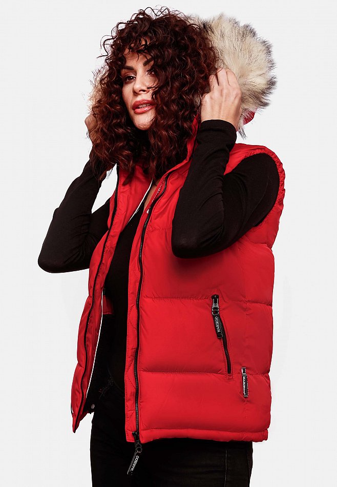 Marikoo Eisflöckchen Damen Winter Steppweste mit Kunstfell Rot Gr. 34 - XS