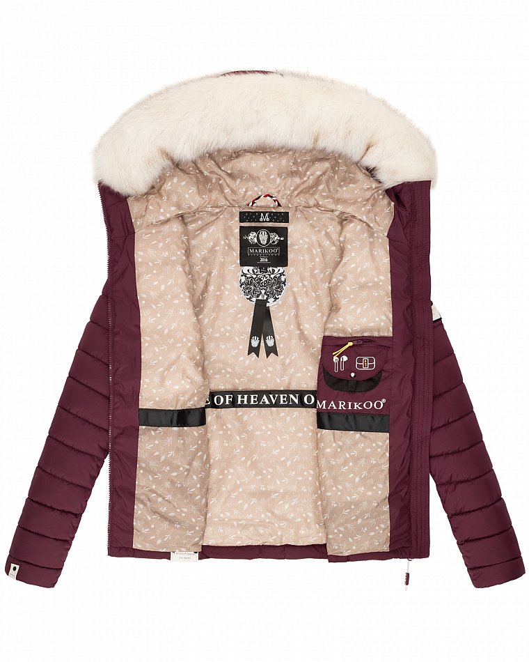 Marikoo Nasriin Damen Übergangsjacke Steppjacke mit Kunstfell Wine Gr. 34 - XS