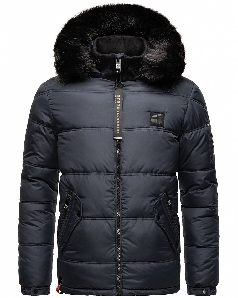 Stone Harbour Zarlaan Herren Parka Winterjacke mit Kapuze & Kunstfell Navy Gr. 46 - S