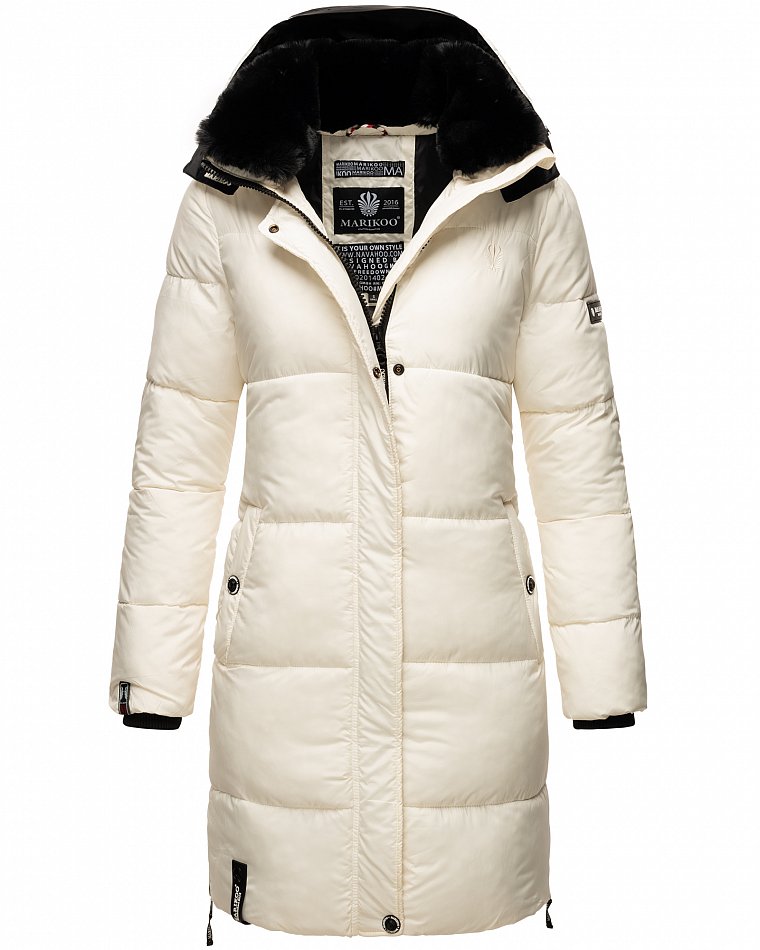 Marikoo Streliziaa Damen Wintermantel Parka mit Kapuze & Kunstfell Off White Gr. 38 - M