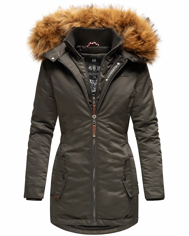 Marikoo Sanakoo Damen Winterjacke Parka mit Kapuze Anthrazit Gr. 36 - S