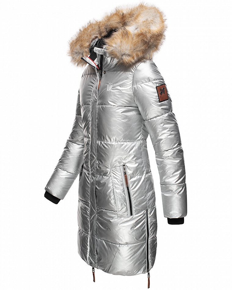 Navahoo Halina Damen Winter Steppmantel Parka mit Kunstfell Silber Gr. 36 - S