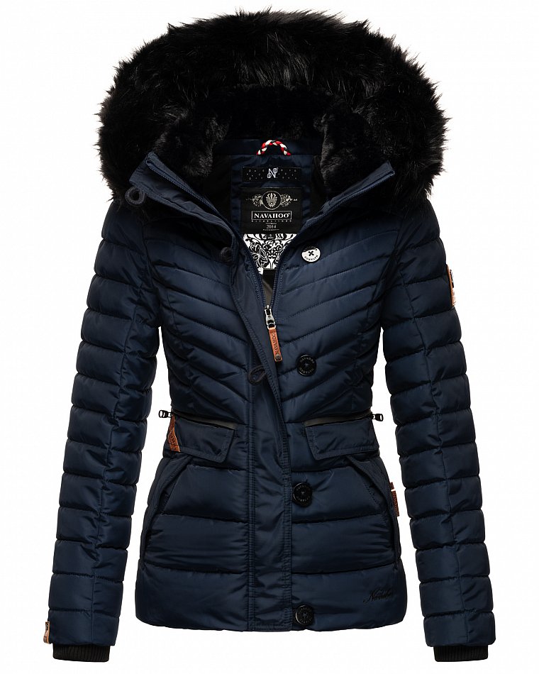Navahoo Wisteriaa Damen Winter Steppjacke mit Kunstfell Navy Gr. 42 - XL