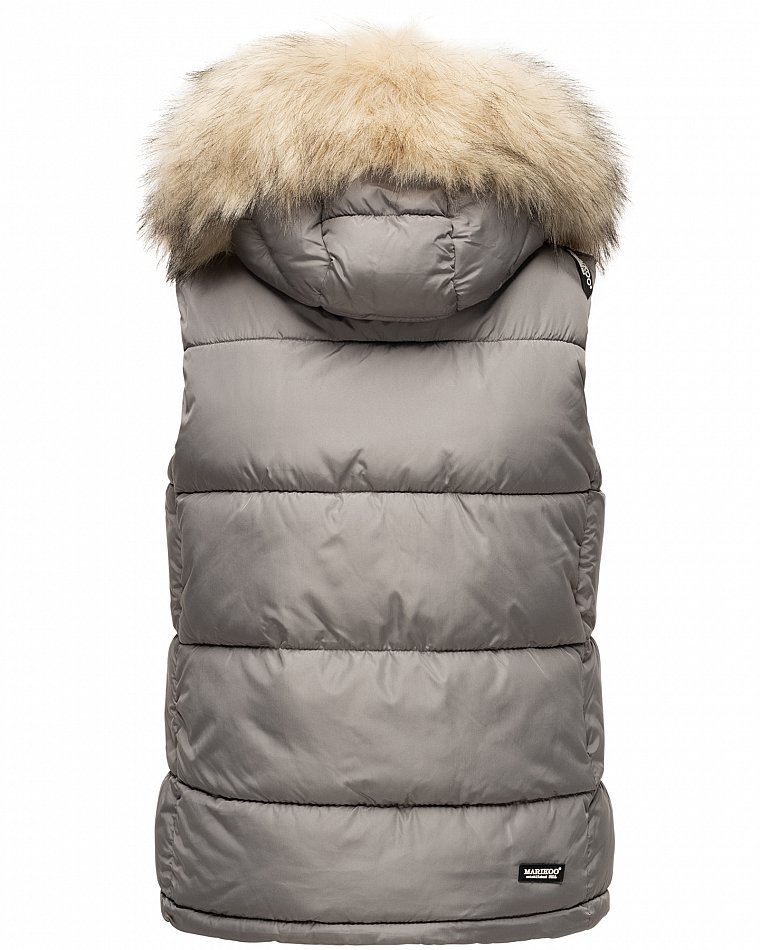 Marikoo Eisflöckchen Damen Winter Steppweste mit Kunstfell Grau Gr. 38 - M