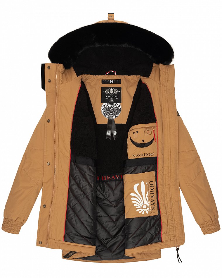 Navahoo Olessaa Damen halblange Winterjacke mit Kapuze Camel Gr. 38 - M