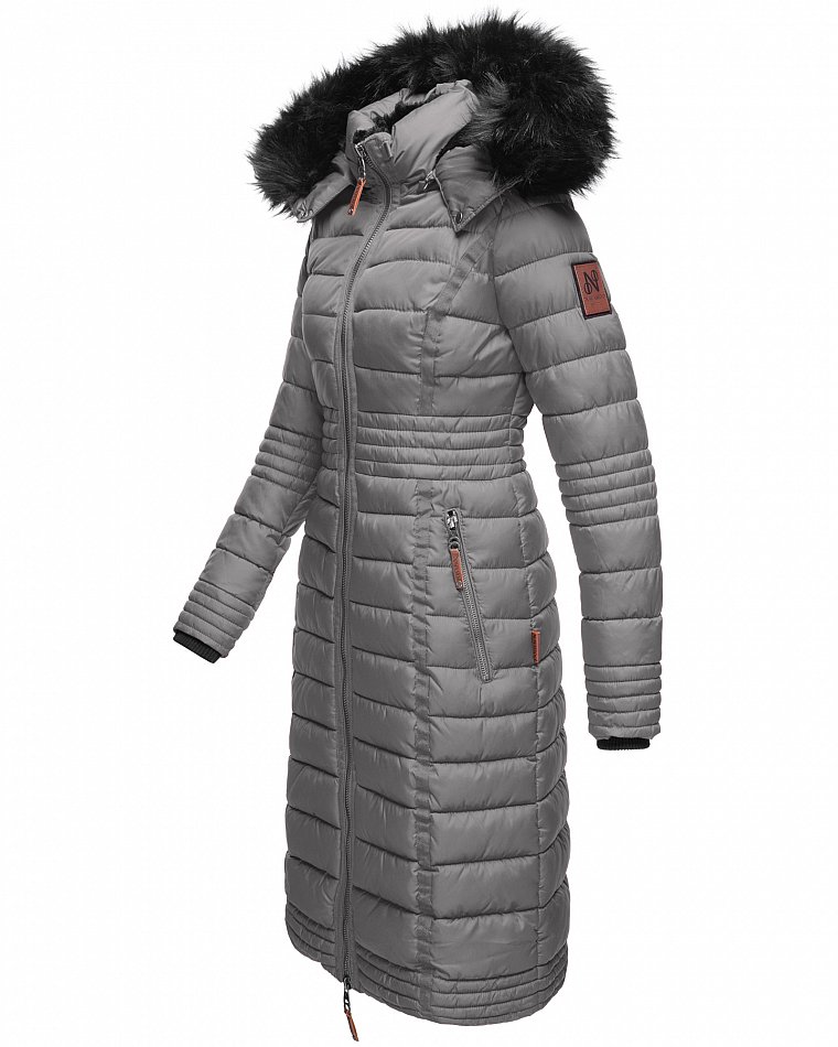 Navahoo Umay Damen Steppmantel Winterjacke mit Fellkragen Grau Gr. 40 - L