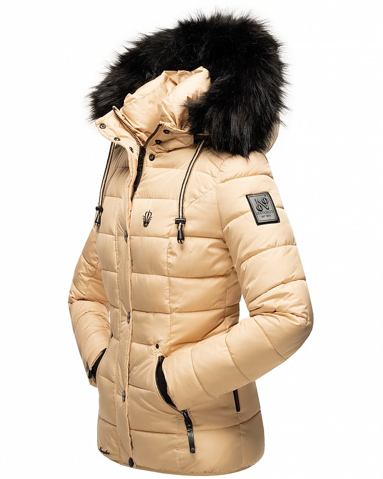 Navahoo Zuckerbiene Damen gefütterte Winter Steppjacke mit Kapuze Beige Gr. 34 - XS