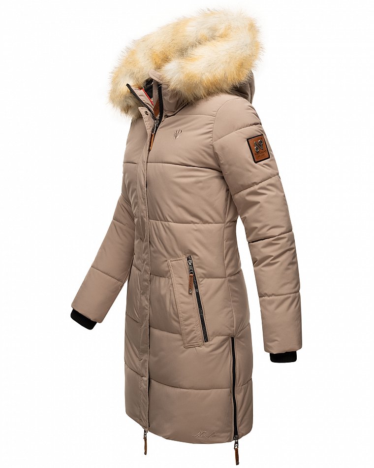 Navahoo Halina Damen Winter Steppmantel Parka mit Kunstfell Taupe Gr. 42 - XL