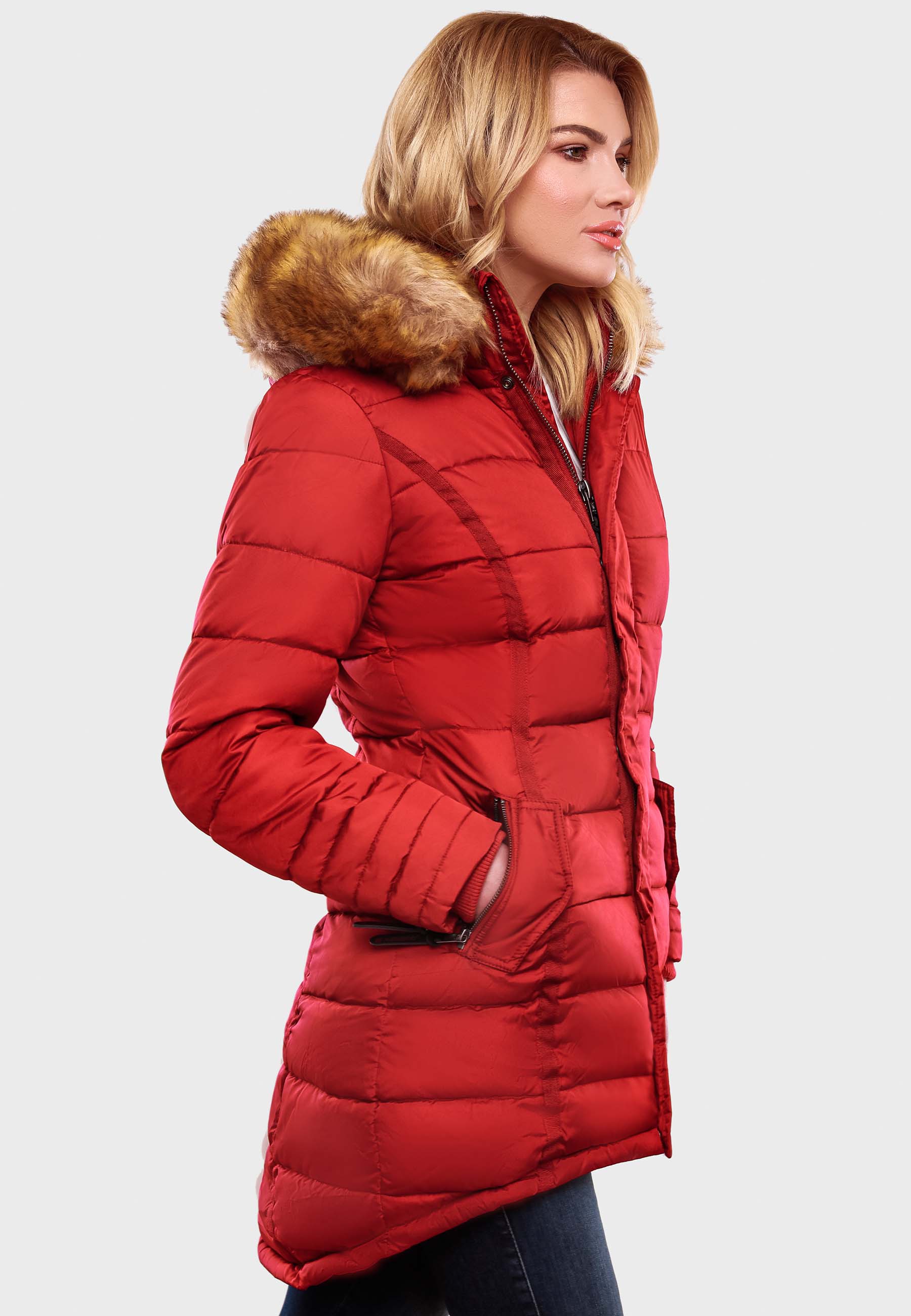 Navahoo Papaya Winter Mantel Steppjacke Gefüttert Mit Kapuze Rot Gr. 34 - XS